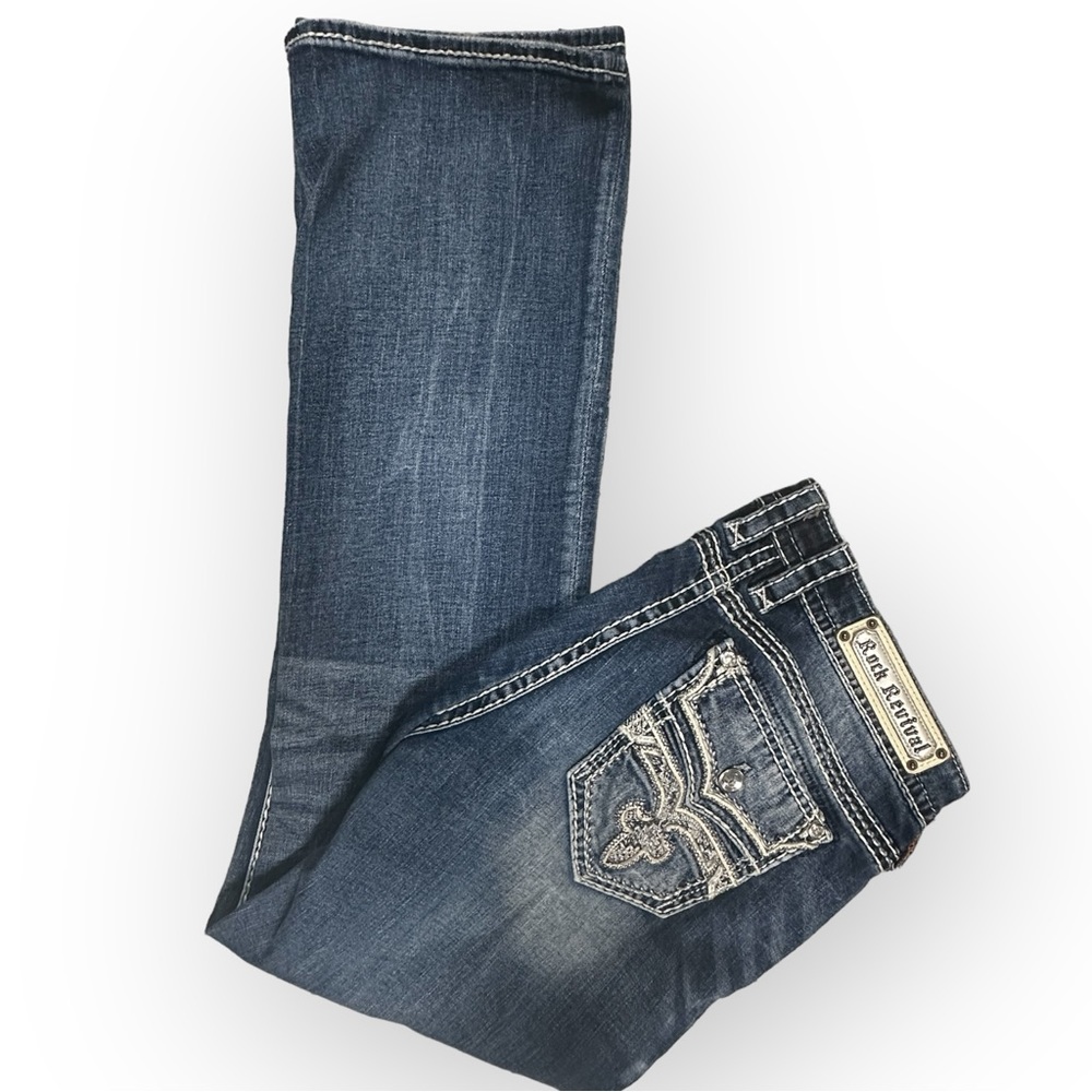 ROCK REVIVAL Womens Jeans Posey Easy Boot Bling Flap Pockets  32 Waist (34x30.5)